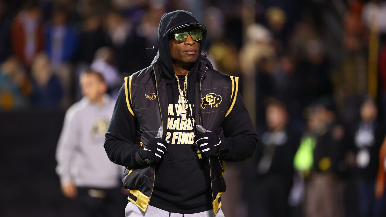 College Football: Colorado head coach Deion Sanders looks on prior to game vs Stanford at Folsom Field. Boulder, CO 10/13/2023 CREDIT: Jamie Schwaberow (Set Number: X164442)