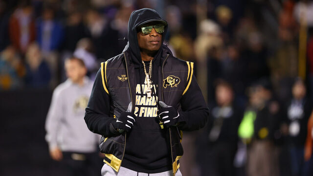 College Football: Colorado head coach Deion Sanders looks on prior to game vs Stanford at Folsom Field. Boulder, CO 10/13/2023 CREDIT: Jamie Schwaberow (Set Number: X164442)