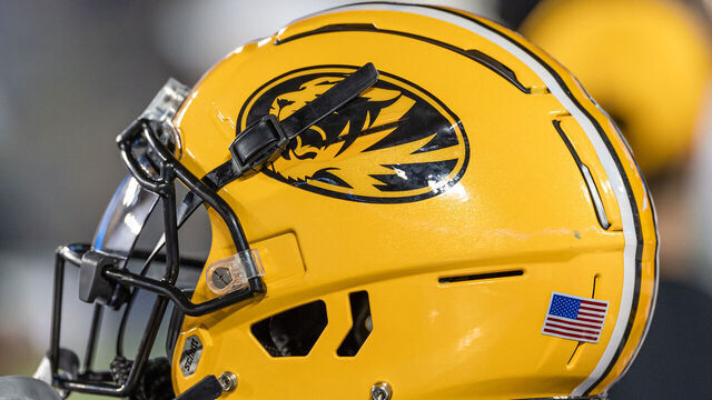LEXINGTON, KENTUCKY - OCTOBER 14: A Missouri Tigers helmet is seen on the sidelines during the game against the Kentucky Wildcats at Kroger Field on October 14, 2023 in Lexington, Kentucky.
