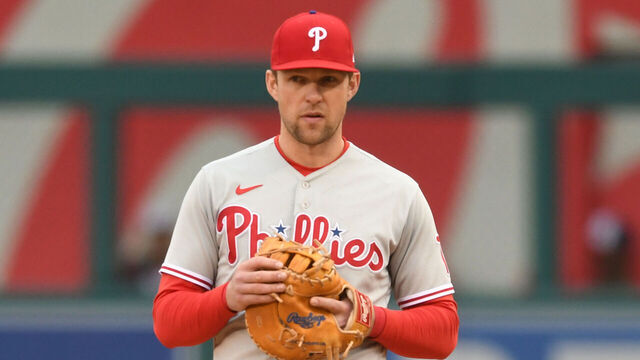 WASHINGTON, DC - OCTOBER 01: Rhys Hoskins #17 of the Philadelphia Phillies looks on during game one of a doubleheader baseball game against the Washington Nationals at Nationals Park on October 1, 2022 in Washington, DC.
