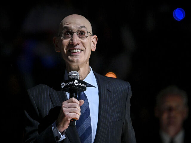 DENVER, CO - OCTOBER 24: NBA commissioner Adam Silver in introduced during the Denver Nuggets ring ceremony before the first quarter against the Los Angeles Lakers at Ball Arena in Denver on Tuesday, October 24, 2023.