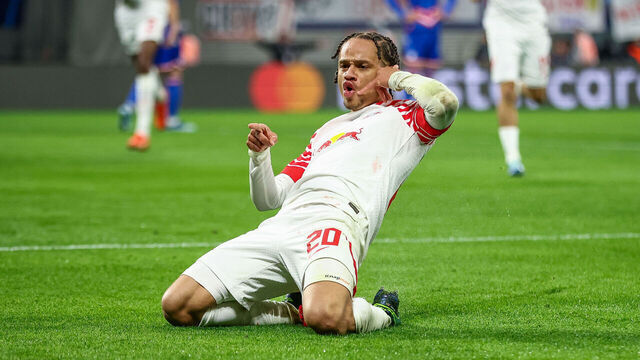 25 October 2023, Saxony, Leipzig: Soccer: Champions League, Group Stage, Group G, Matchday 3: RB Leipzig - Red Star Belgrade at the Red Bull Arena. Leipzig's Xavi Simons celebrates after his goal for 2:0. Photo: Jan Woitas/dpa