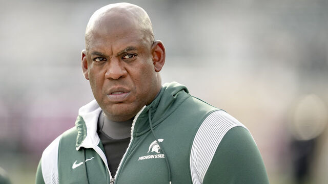 EAST LANSING, MICHIGAN - NOVEMBER 19: Head coach Mel Tucker of the Michigan State Spartans looks on against the Indiana Hoosiers at Spartan Stadium on November 19, 2022 in East Lansing, Michigan.