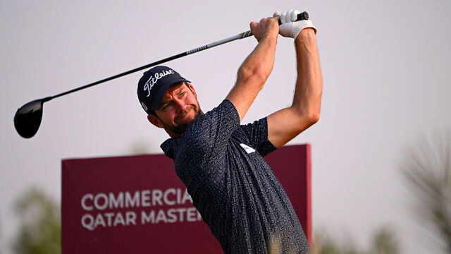 DOHA, QATAR - OCTOBER 26: Scott Jamieson of Scotland tees off on the 16th hole during Day One of the Commercial Bank Qatar Masters at Doha Golf Club on October 26, 2023 in Doha, Qatar.