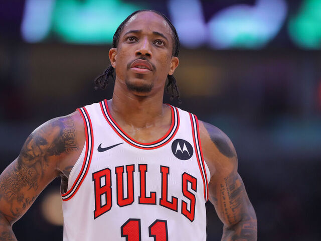 CHICAGO, IL - OCTOBER 25: Chicago Bulls forward DeMar DeRozan (11) looks on during a NBA game between the Oklahoma City Thunder and the Chicago Bulls on October 25, 2023 at the United Center in Chicago, IL.