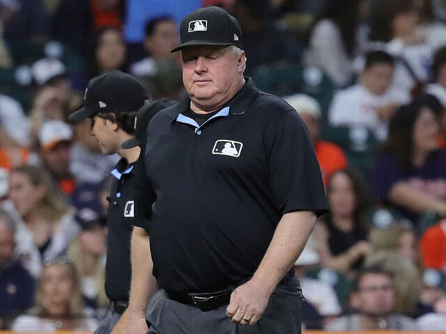 HOUSTON, TEXAS - OCTOBER 08: Umpire Bill Miller #26 during Game Two of the Division Series at Minute Maid Park on October 08, 2023 in Houston, Texas.