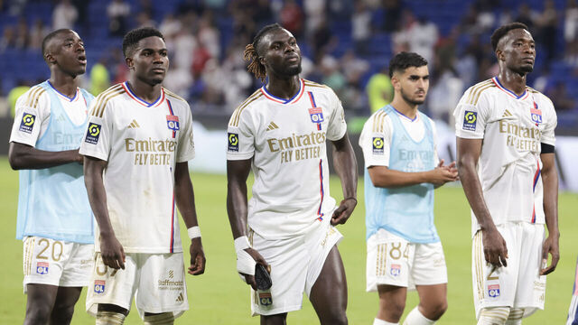LYON, FRANCE - SEPTEMBER 3: Players of Lyon look dejected following the Ligue 1 Uber Eats match between Olympique Lyonnais (OL) and Paris Saint-Germain (PSG) at Groupama Stadium on September 3, 2023 in Lyon, France.