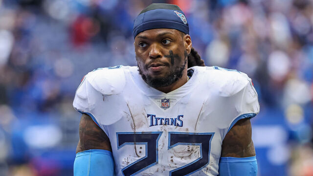 INDIANAPOLIS, INDIANA - OCTOBER 8: Derrick Henry #22 of the Tennessee Titans is seen after the game against the Indianapolis Colts at Lucas Oil Stadium on October 8, 2023 in Indianapolis, Indiana.