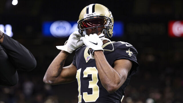 NEW ORLEANS, LA - OCTOBER 19: Michael Thomas #13 of the New Orleans Saints warms up prior to an NFL football game against the Jacksonville Jaguars at Caesars Superdome on October 19, 2023 in New Orleans, Louisiana.