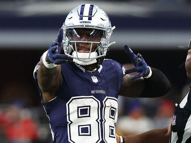 ARLINGTON, TEXAS - OCTOBER 29: CeeDee Lamb #88 of the Dallas Cowboys gestures after a first down in the first quarter of a game against the Los Angeles Rams at AT&T Stadium on October 29, 2023 in Arlington, Texas.