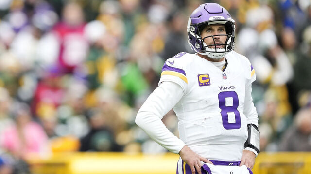 GREEN BAY, WISCONSIN - OCTOBER 29: Kirk Cousins #8 of the Minnesota Vikings looks on in the first half against the Green Bay Packers at Lambeau Field on October 29, 2023 in Green Bay, Wisconsin.