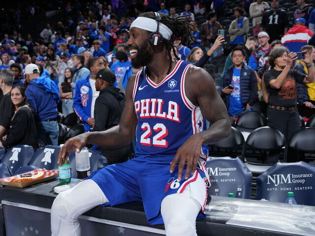 PHILADELPHIA, PA - OCTOBER 29: Patrick Beverley #22 of the Philadelphia 76ers talks to the media after the game against the Portland Trail Blazers on October 29, 2023 at the Wells Fargo Center in Philadelphia, Pennsylvania NOTE TO USER: User expressly acknowledges and agrees that, by downloading and/or using this Photograph, user is consenting to the terms and conditions of the Getty Images License Agreement. Mandatory Copyright Notice: Copyright 2023 NBAE