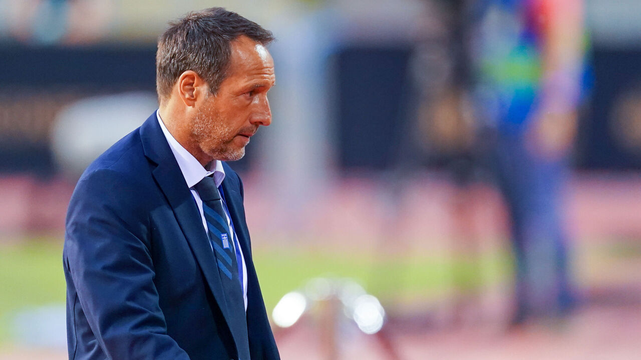 BRUSSEL, BELGIUM - JUNE 3: coach John van t Schip of Greece during the International Friendly match between Belgium and Greece at King Baudouin Stadium on June 3, 2021 in Brussel, Belgium