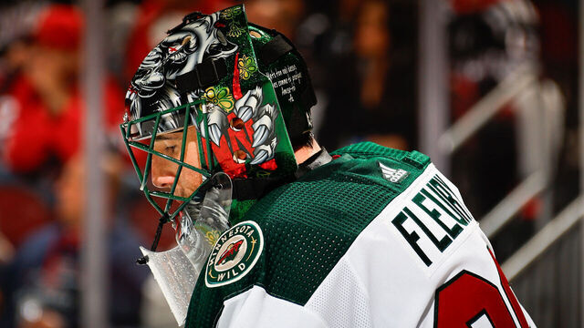 NEWARK, NJ - OCTOBER 29: Marc-Andre Fleury #29 of the Minnesota Wild in the second period of the game against the New Jersey Devils at the Prudential Center on October 29, 2023 in Newark, New Jersey.