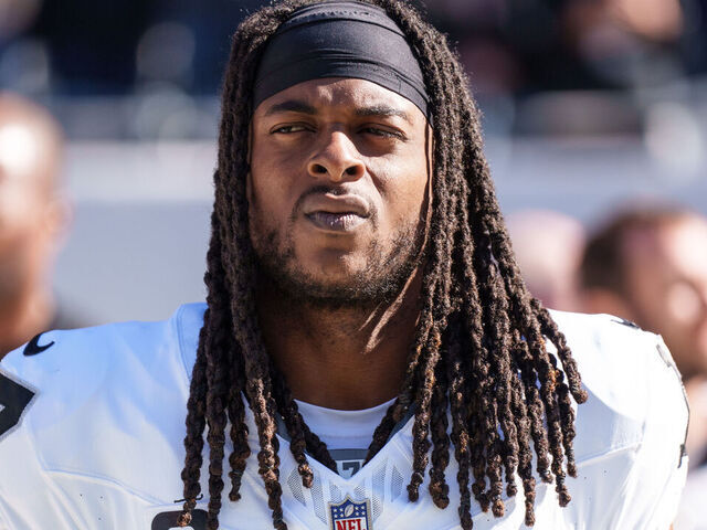 CHICAGO, IL - OCTOBER 22: Wide receiver Davante Adams #17 of the Las Vegas Raiders prior to an NFL football game against the Chicago Bears at Soldier Field on October 22, 2023 in Chicago, Illinois.