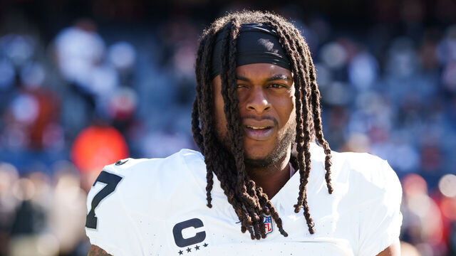 CHICAGO, IL - OCTOBER 22: Wide receiver Davante Adams #17 of the Las Vegas Raiders looks on prior to an NFL football game against the Chicago Bears at Soldier Field on October 22, 2023 in Chicago, IL.