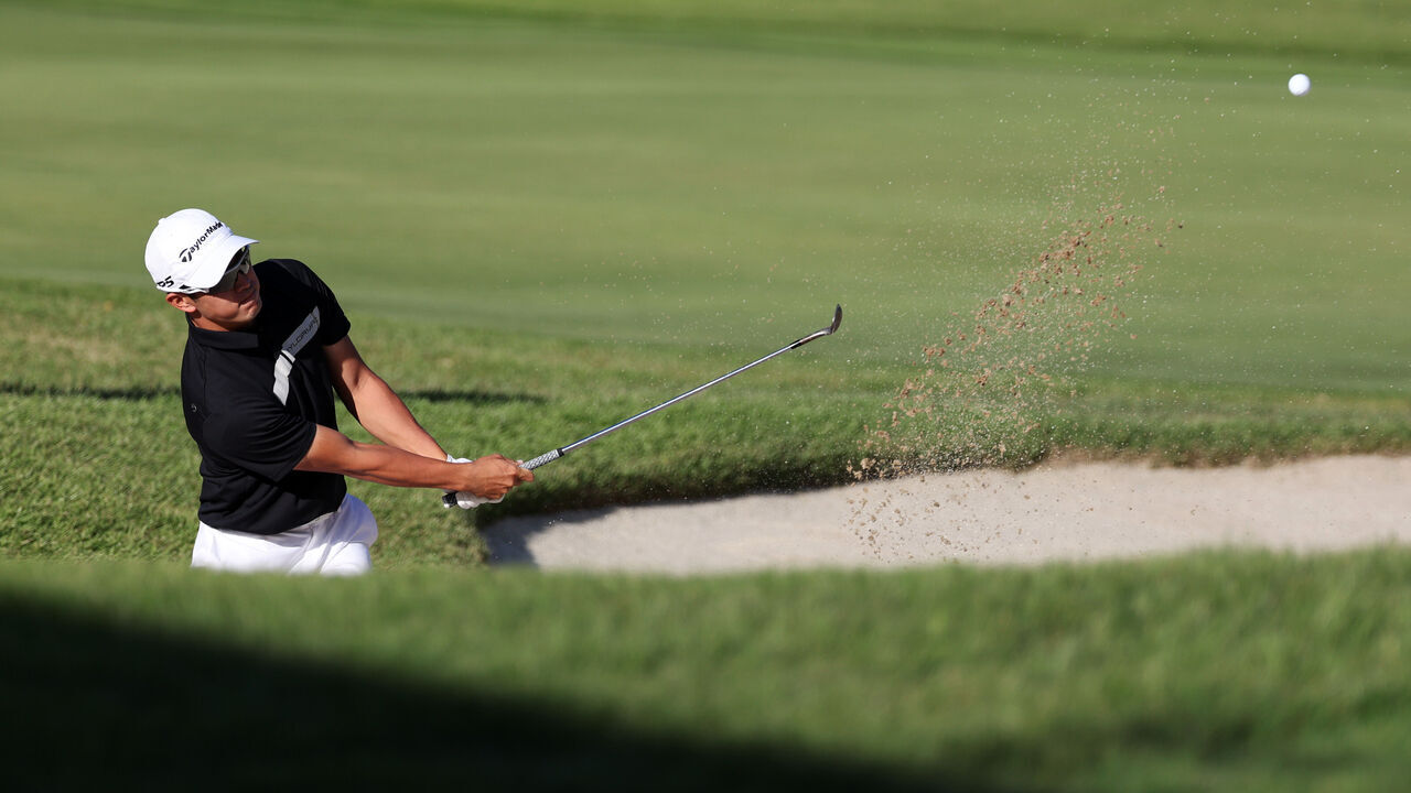 INZAI, JAPAN - OCTOBER 20: Keita Nakajima of Japan hits out from a bunker on the 18th hole during the second round of ZOZO Championship at Accordia Golf Narashino Country Club on October 20, 2023 in Inzai, Chiba, Japan.