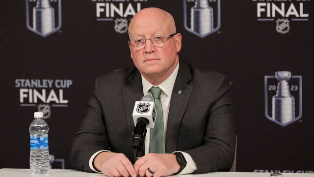 LAS VEGAS, NEVADA - JUNE 03: NHL Deputy Commissioner Bill Daly speaks to the media during a press conference prior to Game One of the 2023 NHL Stanley Cup Final between the Florida Panthers and the Vegas Golden Knights at T-Mobile Arena on June 03, 2023 in Las Vegas, Nevada.