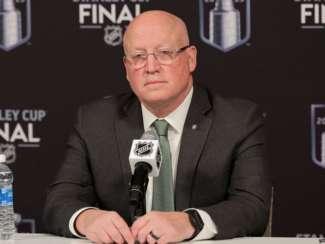 LAS VEGAS, NEVADA - JUNE 03: NHL Deputy Commissioner Bill Daly speaks to the media during a press conference prior to Game One of the 2023 NHL Stanley Cup Final between the Florida Panthers and the Vegas Golden Knights at T-Mobile Arena on June 03, 2023 in Las Vegas, Nevada.