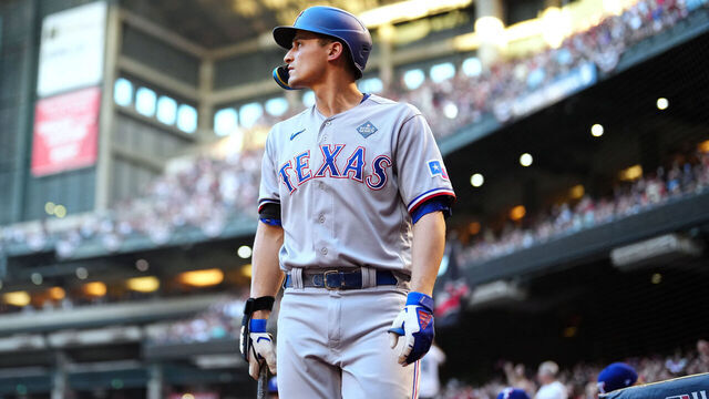PHOENIX, AZ - OCTOBER 31: Corey Seager #5 of the Texas Rangers stands on deck during Game 4 of the 2023 World Series between the Texas Rangers and the Arizona Diamondbacks at Chase Field on Tuesday, October 31, 2023 in Phoenix, Arizona.