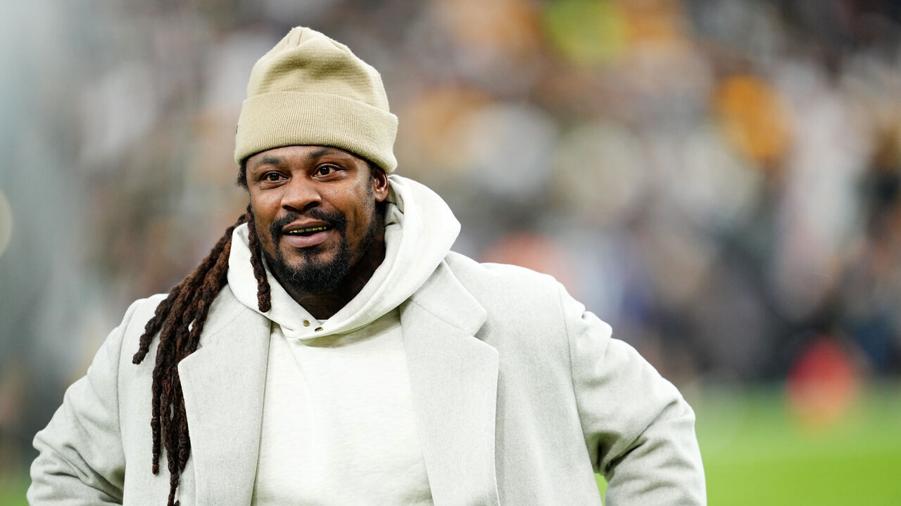 LAS VEGAS, NEVADA - OCTOBER 09: Former NFL player Marshawn Lynch reacts prior to a game between the Green Bay Packers and Las Vegas Raiders at Allegiant Stadium on October 09, 2023 in Las Vegas, Nevada.