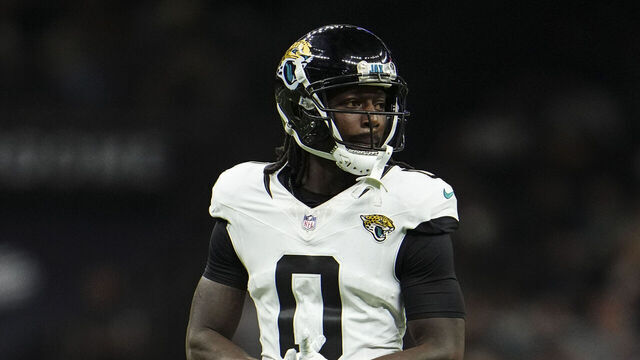 NEW ORLEANS, LA - OCTOBER 19: Calvin Ridley #0 of the Jacksonville Jaguars looks on from the field during an NFL football game against the New Orleans Saints at Caesars Superdome on October 19, 2023 in New Orleans, Louisiana.