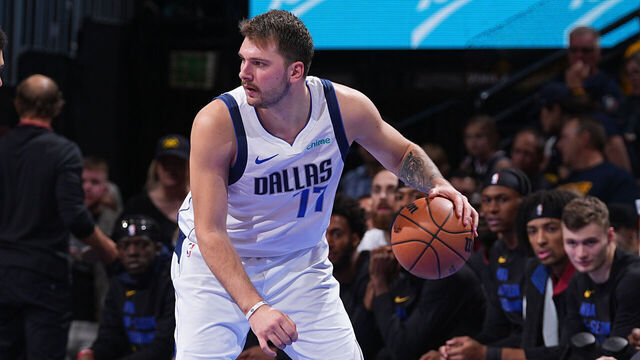 DENVER, CO - NOVEMBER 3: Luka Doncic #77 of the Dallas Mavericks dribbles the ball during the game against the Denver Nuggets during the In-Season Tournament on November 3, 2023 at the Ball Arena in Denver, Colorado. NOTE TO USER: User expressly acknowledges and agrees that, by downloading and/or using this Photograph, user is consenting to the terms and conditions of the Getty Images License Agreement. Mandatory Copyright Notice: Copyright 2023 NBAE