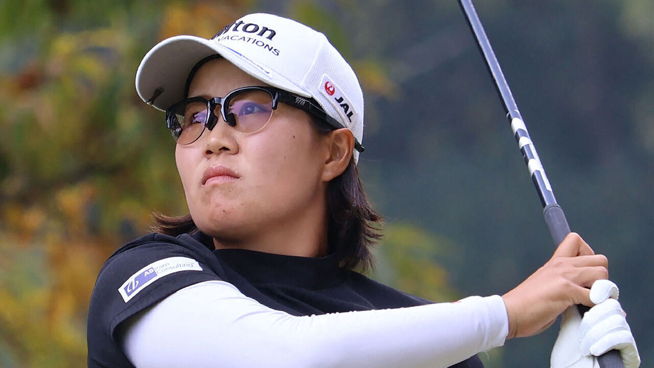 Japan's Nasa Hataoka hits a shot during the third round of the LPGA Japan Classic women's golf tournament on the Minori Course at the Taiheyo Golf Club in Omitama, Ibaraki prefecture on November 4, 2023.