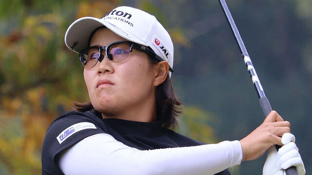 Japan's Nasa Hataoka hits a shot during the third round of the LPGA Japan Classic women's golf tournament on the Minori Course at the Taiheyo Golf Club in Omitama, Ibaraki prefecture on November 4, 2023.