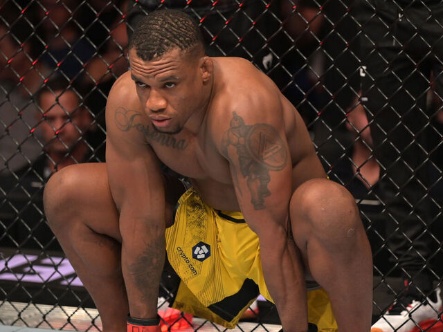 SAO PAULO, BRAZIL - NOVEMBER 04: Jailton Almeida of Brazil prepares to face Derrick Lewis in a heavyweight fight during the UFC Fight Night event at Ibirapuera Gymnasium on November 04, 2023 in Sao Paulo, Brazil.