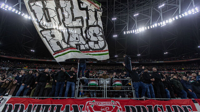 Hungarian fans after the UEFA 2024 European Qualifiers Group G match at Puskas Arena on March 27, 2023 in Budapest, Hungary.