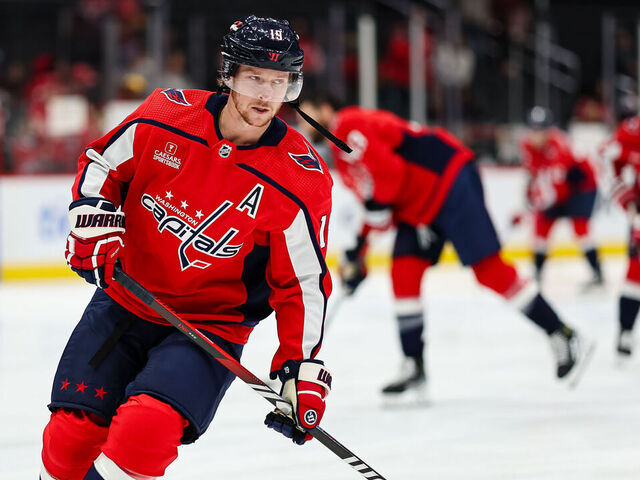 WASHINGTON, DC - OCTOBER 29: Nicklas Backstrom #19 of the Washington Capitals skates before the game against the San Jose Sharks at Capital One Arena on October 29, 2023 in Washington, DC.