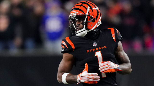 CINCINNATI, OHIO - NOVEMBER 05: Ja'Marr Chase #1 of the Cincinnati Bengals lines up for a play in the third quarter against the Buffalo Bills at Paycor Stadium on November 05, 2023 in Cincinnati, Ohio.