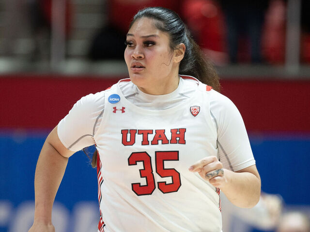 SALT LAKE CITY, UT- MARCH 19: Alissa Pili #35 of the Utah Utes runs up the court against the Princeton Tigers during the second half of the second round of the NCAA Womens Basketball Tournament at the Jon M Huntsman Center March 19, 2023 in Salt Lake City, Utah.