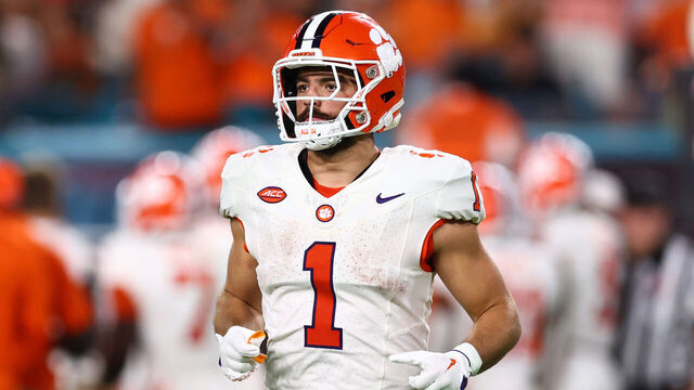 MIAMI GARDENS, FLORIDA - OCTOBER 21: Will Shipley #1 of the Clemson Tigers looks on during the second half of the game against the Miami Hurricanes at Hard Rock Stadium on October 21, 2023 in Miami Gardens, Florida.