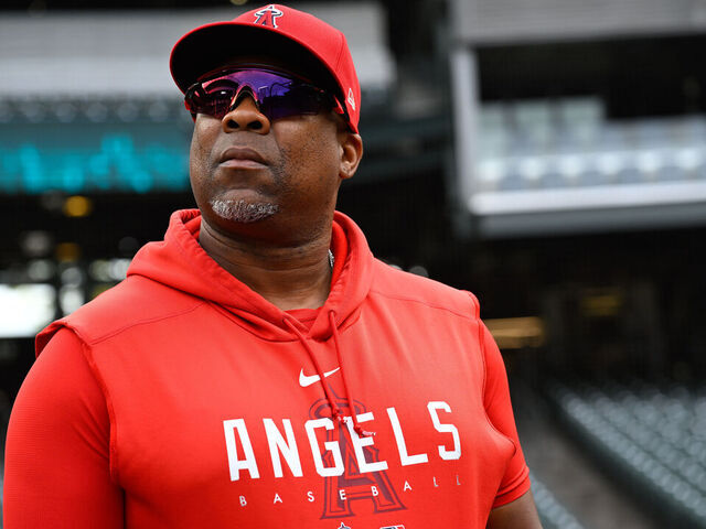 SEATTLE, WA - SEPTEMBER 11: Hitting coach Marcus Thames #85 of the Los Angeles Angels looks on prior to the game between the Los Angeles Angels and the Seattle Mariners at T-Mobile Park on Monday, September 11, 2023 in Seattle, Washington.