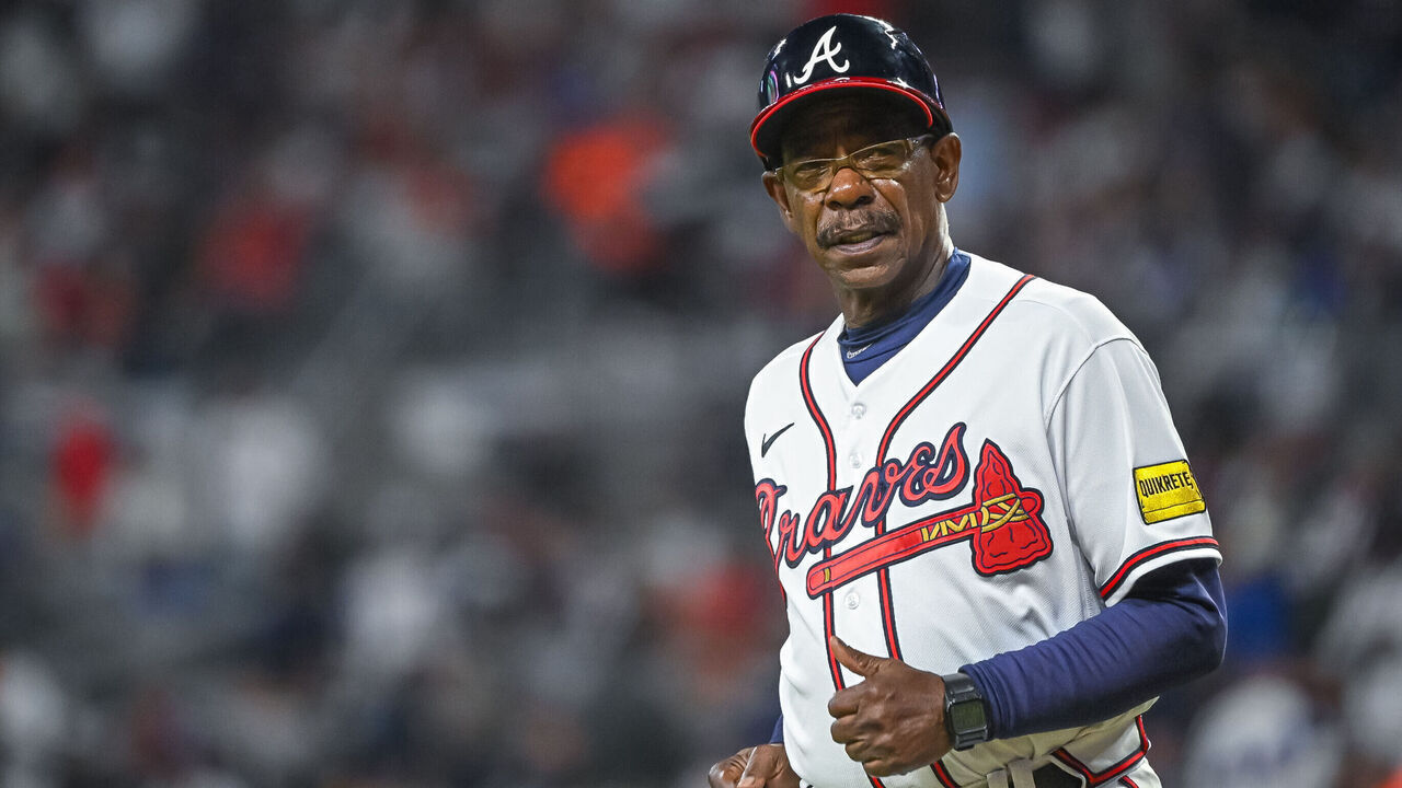 ATLANTA, GA - OCTOBER 09: Atlanta Braves third base coach Ron Washington (37) in game 2 of the NLDS between the Philadelphia Phillies and Atlanta Braves on October 9, 2023, at Truist Park in Atlanta, GA.
