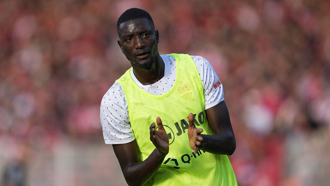 BERLIN, GERMANY - OCTOBER 21: Serhou Guirassy of VfB Stuttgart looks on during the Bundesliga match between 1. FC Union Berlin and VfB Stuttgart at An der Alten Foersterei on October 21, 2023 in Berlin, Germany.