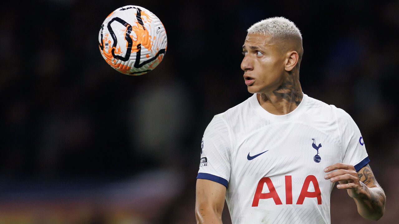 LONDON, ENGLAND - OCTOBER 23: Richarlison of Tottenham Hotspur during the Premier League match between Tottenham Hotspur and Fulham FC at Tottenham Hotspur Stadium on October 23, 2023 in London, United Kingdom.