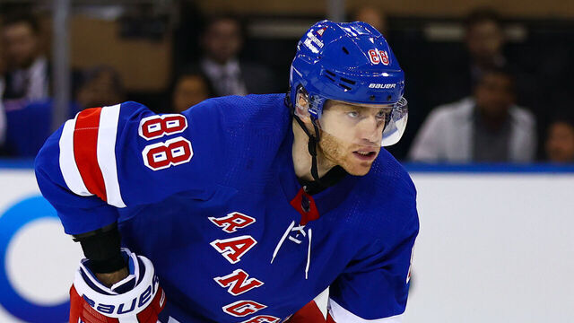 NEW YORK, NY - APRIL 24: New York Rangers Right Wing Patrick Kane (88) is pictured during the third period of Game 4 of the National Hockey League Eastern Conference First Round between the New Jersey Devils and the New York Rangers on April 24, 2023 at Madison Square Garden in New York, NY.