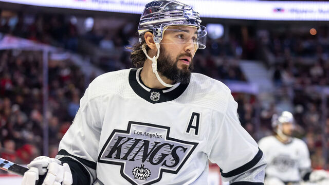 OTTAWA, ON - NOVEMBER 02: Los Angeles Kings Defenceman Drew Doughty (8) after a whistle during second period National Hockey League action between the Los Angeles Kings and Ottawa Senators on November 2, 2023, at Canadian Tire Centre in Ottawa, ON, Canada.