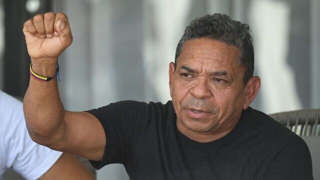 Luis Manuel Diaz, father of Liverpool's forward Luis Diaz, gestures during a press conference at his house in Barrancas, Colombia on November 10, 2023. Colombia's ELN guerrilla group on Thursday freed the father of Liverpool footballer Luis Diaz, ending a 12-day kidnapping ordeal and triggering celebration in his hometown. After days of negotiations for the handover, the rebels presented Luis Manuel Diaz to humanitarian workers at an undisclosed location in the Serrania del Perija mountain range on the border with Venezuela.