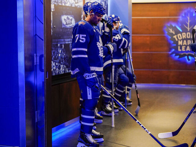 TORONTO, ON - NOVEMBER 8: Ryan Reaves #75 of the Toronto Maple Leafs prepares to face the Ottawa Senators at the Scotiabank Arena on November 8, 2023 in Toronto, Ontario, Canada.