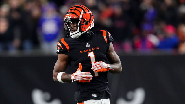 CINCINNATI, OHIO - NOVEMBER 05: Ja'Marr Chase #1 of the Cincinnati Bengals lines up for a play in the third quarter against the Buffalo Bills at Paycor Stadium on November 05, 2023 in Cincinnati, Ohio.