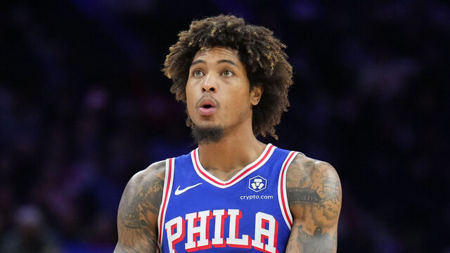 PHILADELPHIA, PA - NOVEMBER 2: Kelly Oubre Jr. #9 of the Philadelphia 76ers looks on during the game against the Toronto Raptors on November 2, 2023 at the Wells Fargo Center in Philadelphia, Pennsylvania NOTE TO USER: User expressly acknowledges and agrees that, by downloading and/or using this Photograph, user is consenting to the terms and conditions of the Getty Images License Agreement. Mandatory Copyright Notice: Copyright 2023 NBAE
