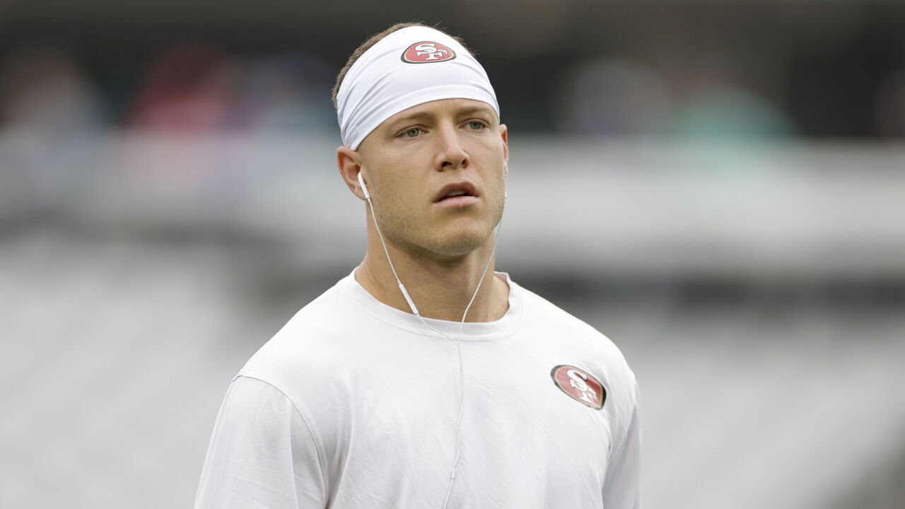 JACKSONVILLE, FL - NOVEMBER 12: San Francisco 49ers running back Christian McCaffrey (23) before the game between the San Francisco 49ers and theJacksonville Jaguars on November 12, 2023 at EverBank Stadium in Jacksonville, Florida.