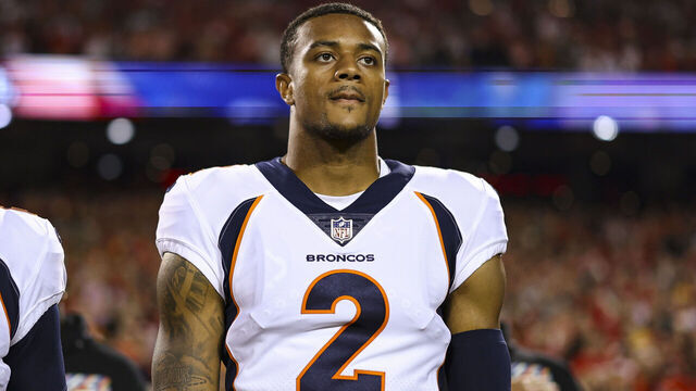 KANSAS CITY, MO - OCTOBER 12: Pat Surtain II #2 of the Denver Broncos looks on from the sideline during the national anthem prior to an NFL football game against the Kansas City Chiefs at GEHA Field at Arrowhead Stadium on October 12, 2023 in Kansas City, Missouri.