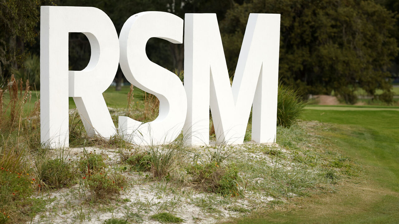 ST SIMONS ISLAND, GEORGIA - NOVEMBER 19: RSM signage on the course at Sea Island Resort Seaside Course on November 19, 2022 in St Simons Island, Georgia.