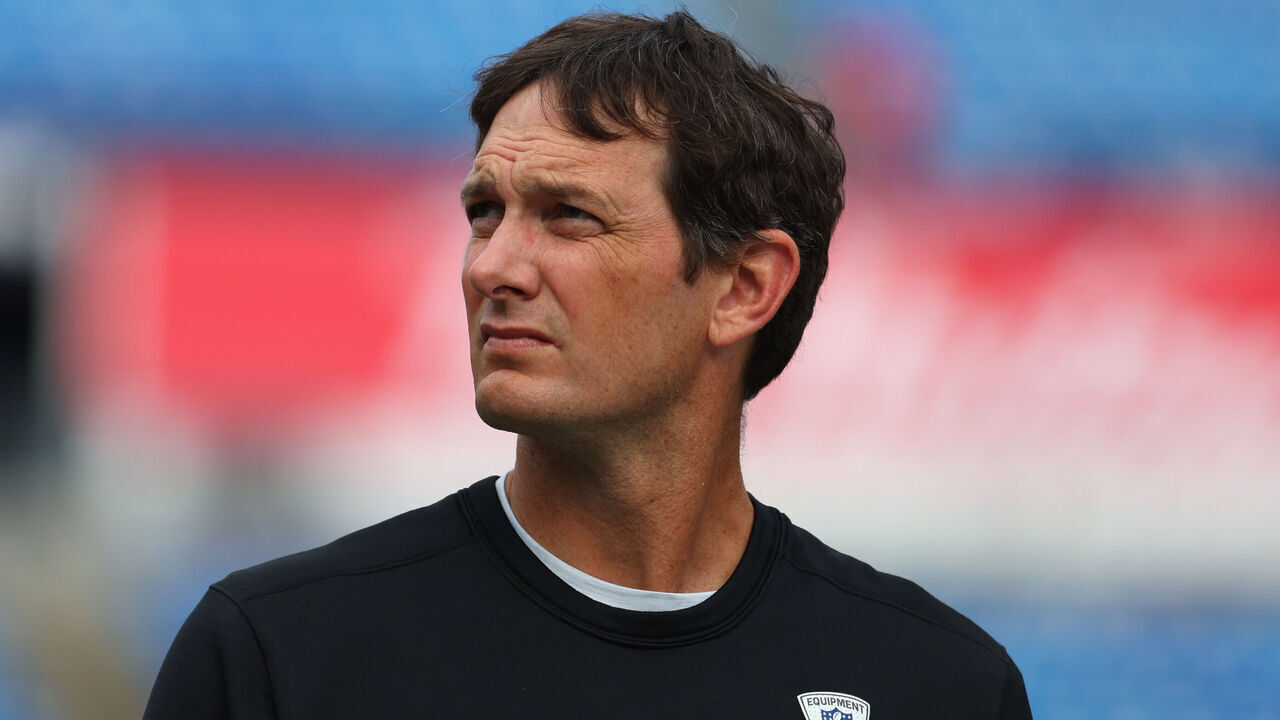 ORCHARD PARK, NEW YORK - SEPTEMBER 17: Buffalo Bills offensive coordinator Ken Dorsey on the field before a game against the Las Vegas Raiders at Highmark Stadium on September 17, 2023 in Orchard Park, New York.
