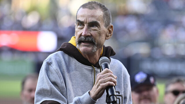 SAN DIEGO, CA - JULY 28: San Diego Padres owner Peter Seidler speaks before a baseball game against the Texas Rangers July 28, 2023 at Petco Park in San Diego, California.